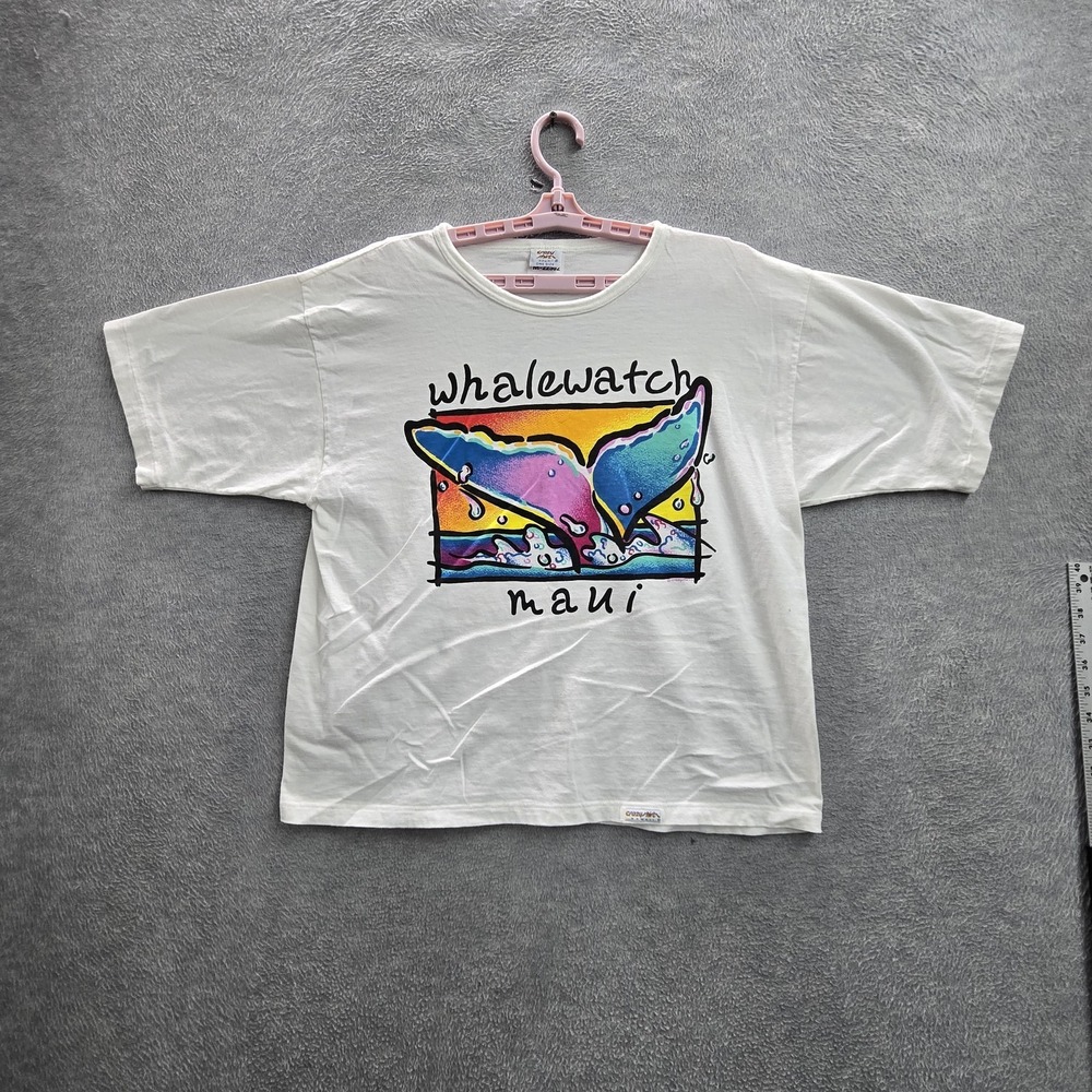 VINTAGE Crazy Shirts Women Shirt OS Single Stitch Whale Watch Maui 90s USA